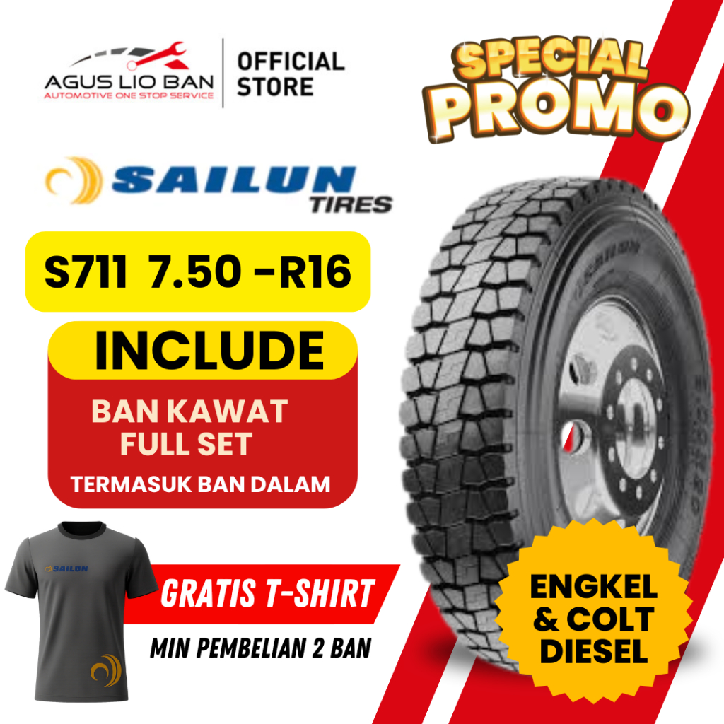 Ban Truk SAILUN S711 750 R16 - Tahan Lama, Kualitas Tinggi, Siap Kirim Full Set Ban dalam + Flap