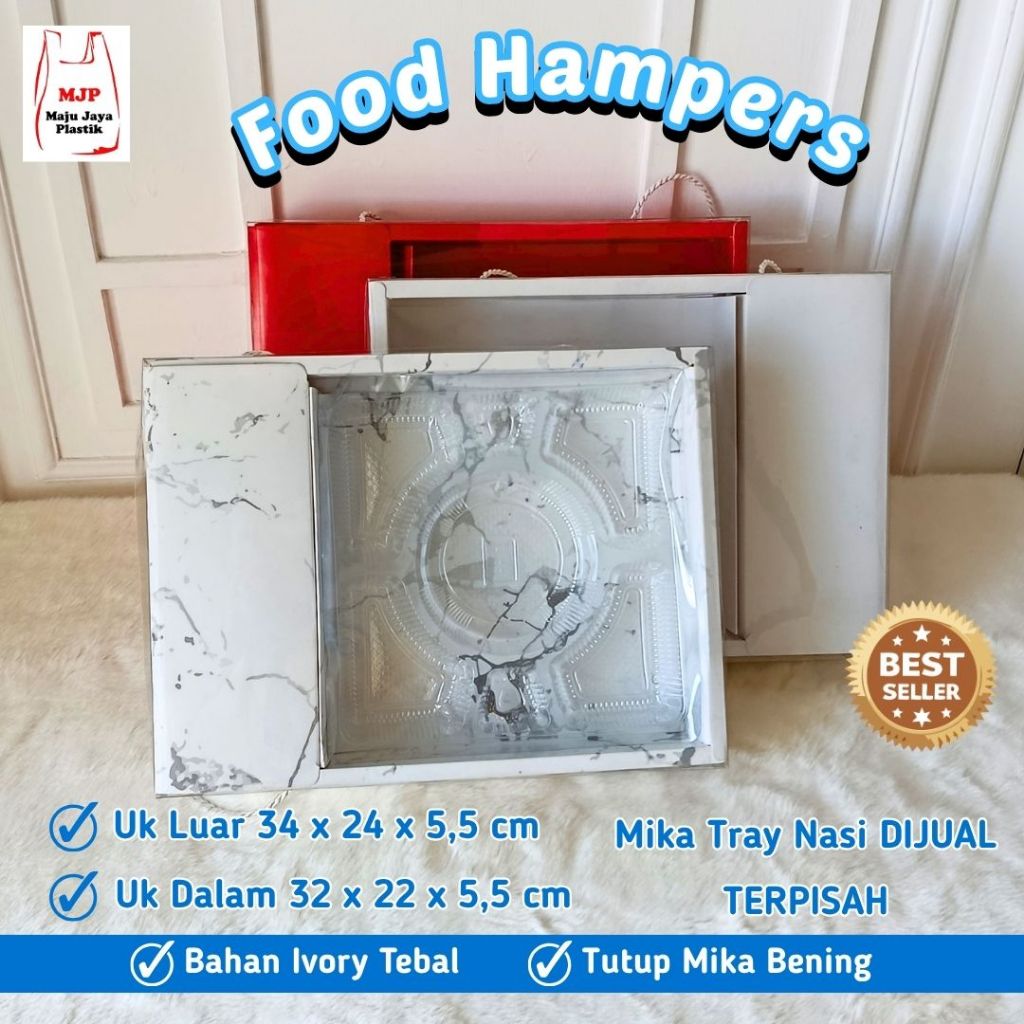 Kotak Nasi Premium 2 Sekat + Mika Tali | Box Hampers Catering Wedding Motif Marmer Elegan