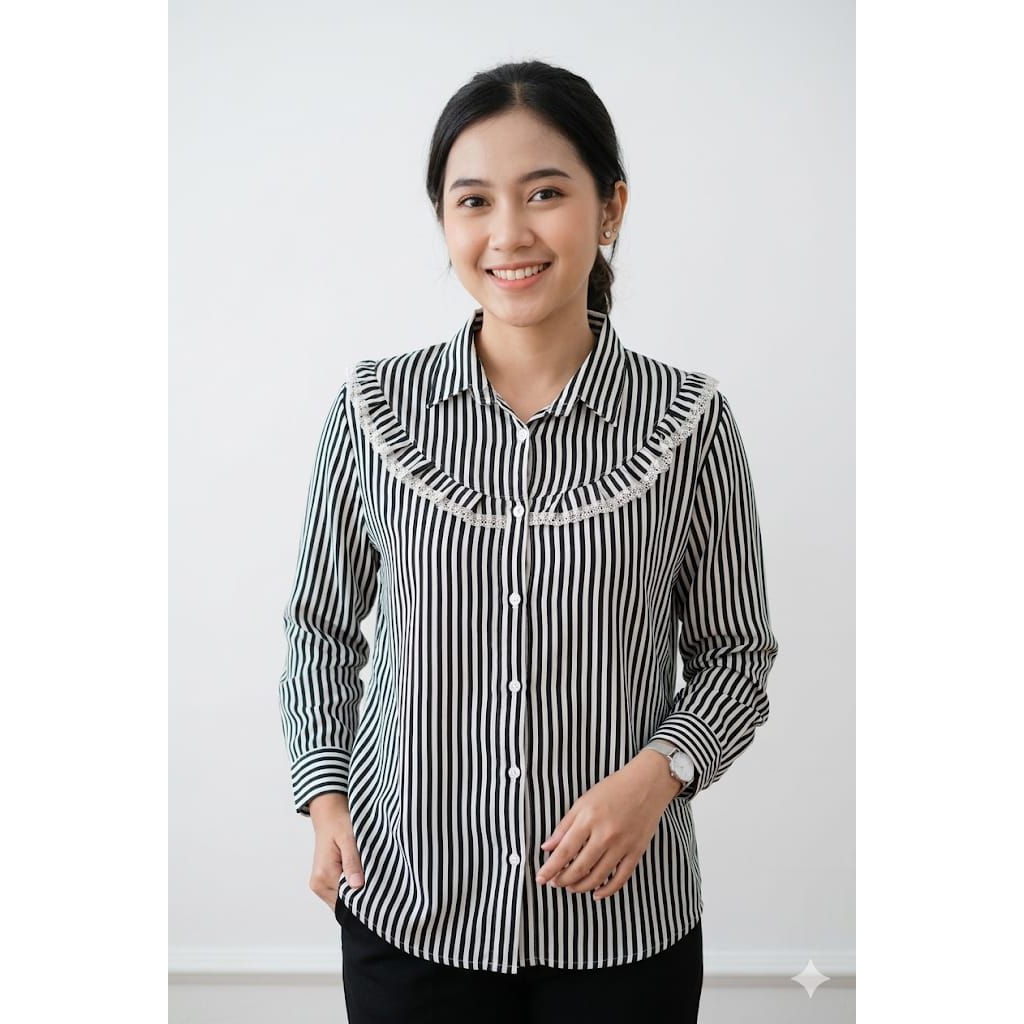 obral cuci gudang baju atasan kemeja wanita motif garis
