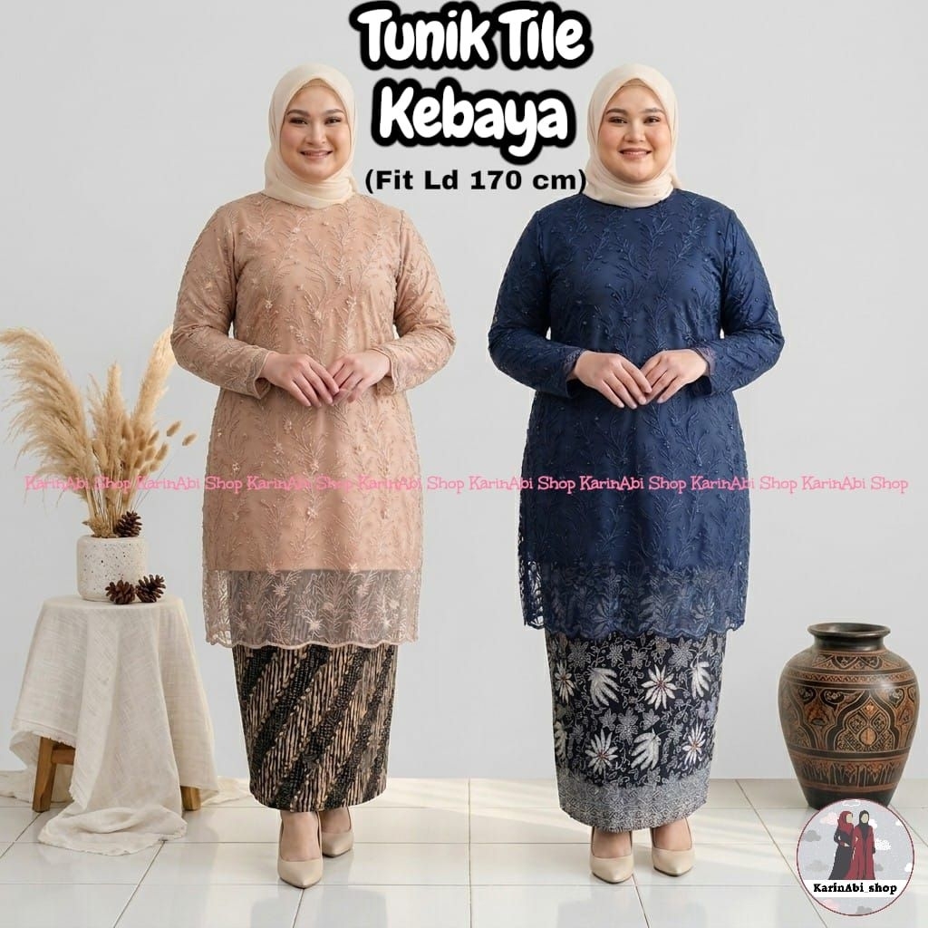 kebaya SUPER JUMBO LD 120-150 tunik kebaya tile mutiara | atasan tunik brokat tile mutiara