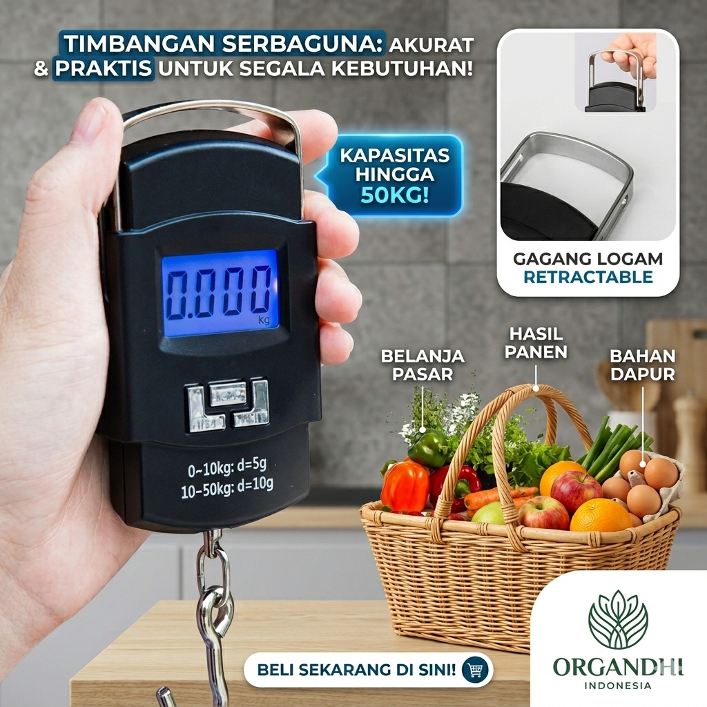 [ ASLI ] Timbangan Gantung Digital Lesindo A08 - 50kg, Presisi Tinggi, Layar LCD, Ringan