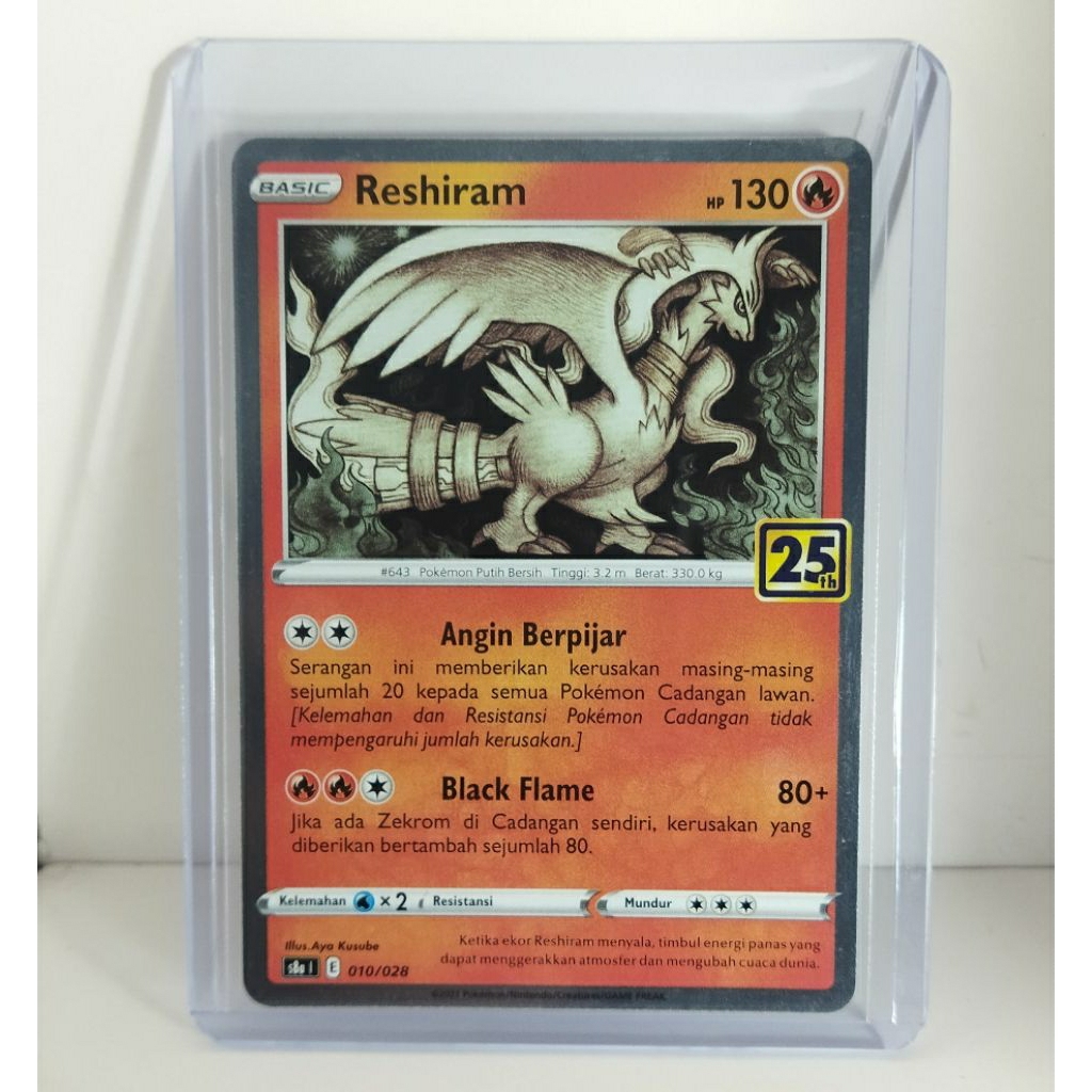 tcg kartu pokemon indonesia reshiram 25th anniversary foil card no 010/028 s8a