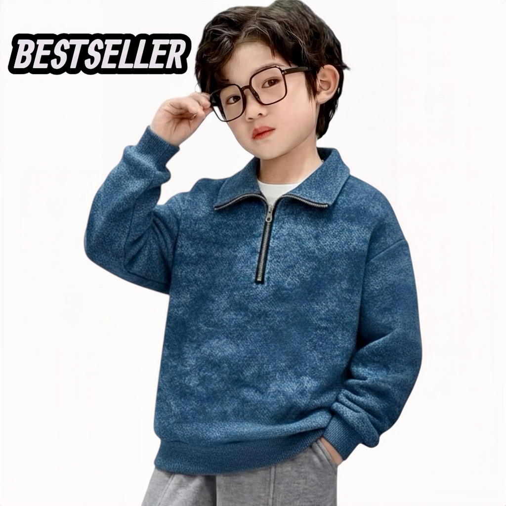 Sweater Polo Anak Laki - Laki Halfzip Viral Baju Anak Cowok Kaos Lengan Panjang Rajut Premium Kekini