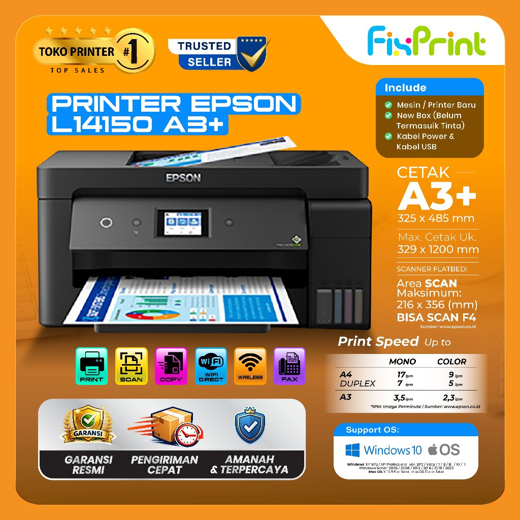 Printer Epson Ink Tank EcoTank L14150 A3+ WiFi Print Scan Copy Duplex