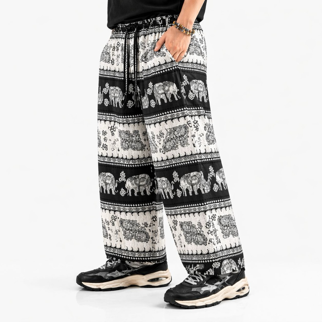 Celana Santai Pria Wanita Motif Gajah | Celana Bali Unisex | Celana Kulot Panjang Santai Adem All Si
