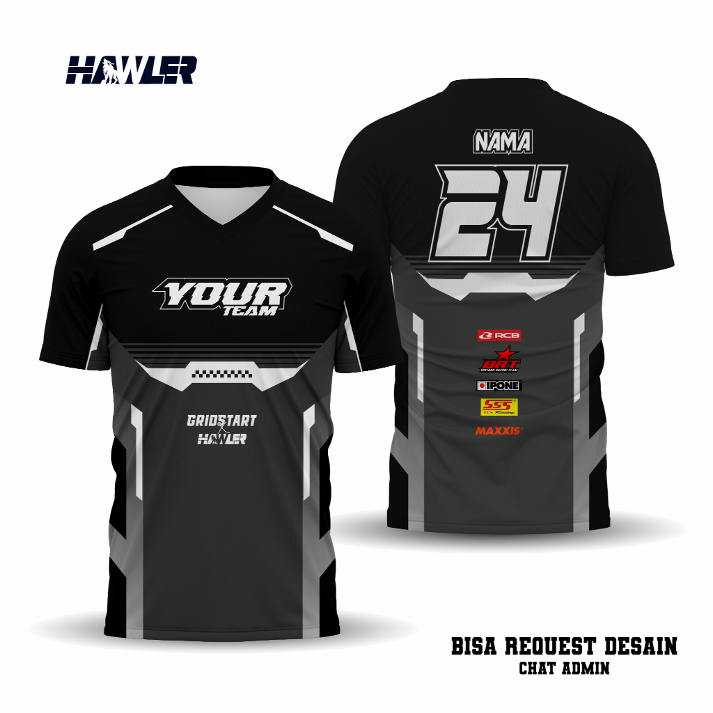 Hawler Apparel Jersey Premium Racing | Jersey Racing Costum | Baju Racing Hitam Costum