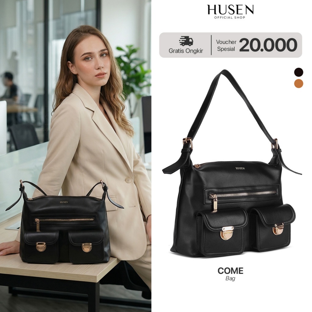 [SPECIAL PRICE] HUSEN Tote Bag Wanita Come Bag Shoulder Bag Tas Wanita Leather Premium Zipper