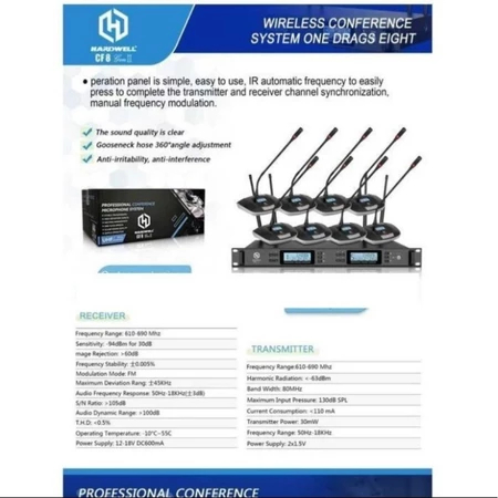 Mic Wireless Conference Meja Podium HARDWELL CF 8 Gen II Original TERBAIK