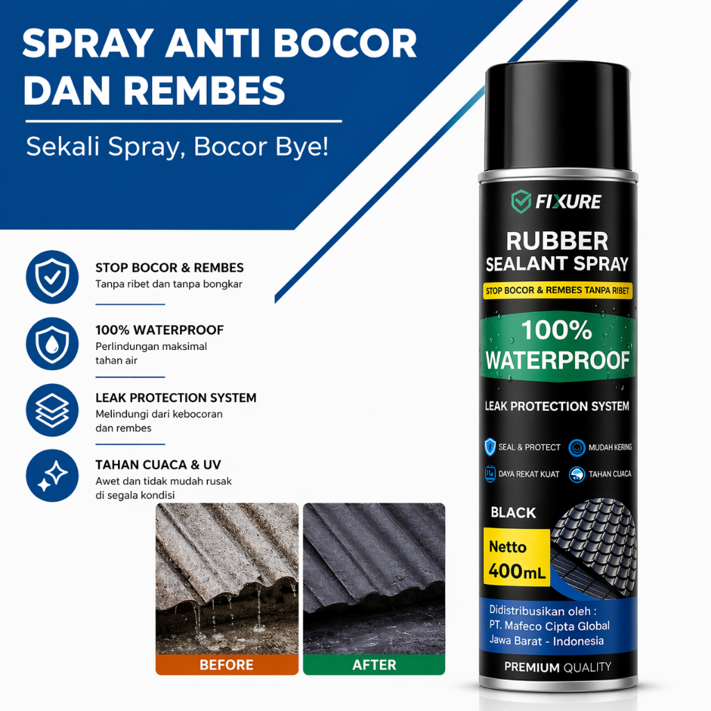 Spray Anti Bocor & Rembes Waterproof Rubber Sealant Spray 400ml Penambal Kebocoran