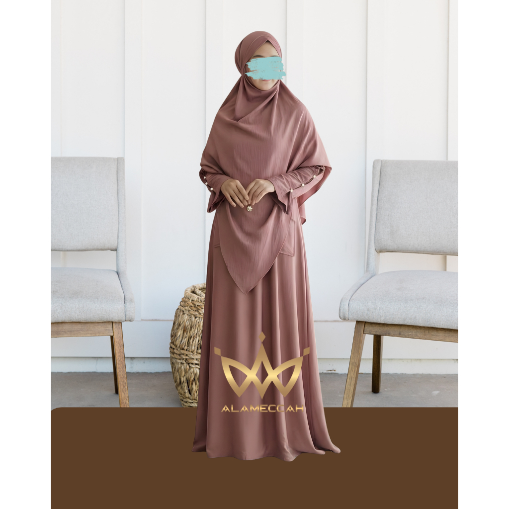 Gamis - Set Busana Muslim Syari Zahira Dusty Pink, Nyaman Dipakai untuk Umroh