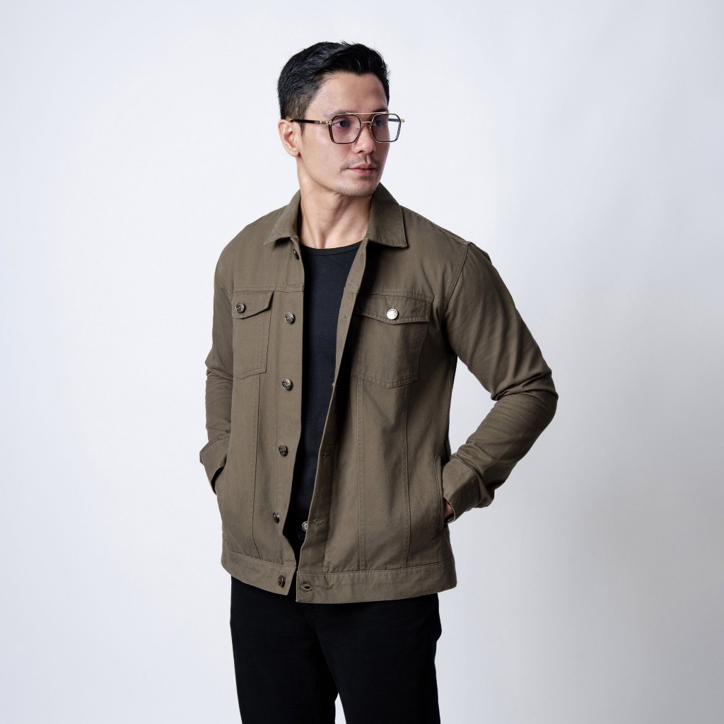 VENGOZ Jacket Trucker Pria Cotton Twill Premium - Green Army