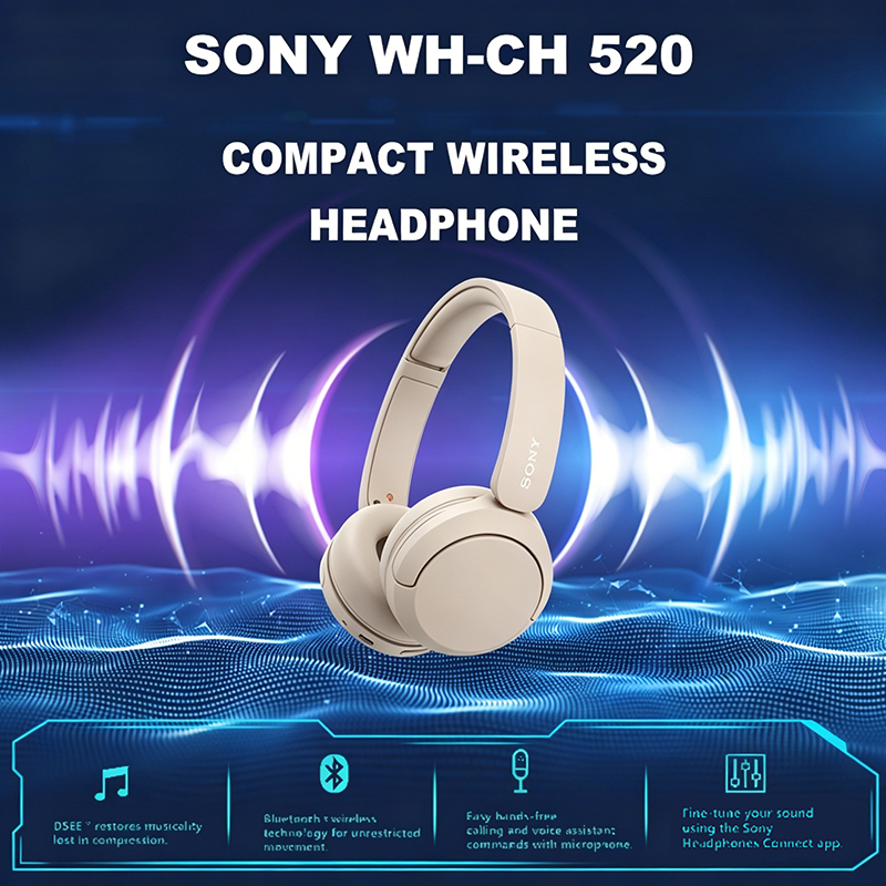 Headset Bluetooth SONY WH-CH520 On-Ear Wireless Headphone dengan Mic untuk Gaming & Daily Use, Bater