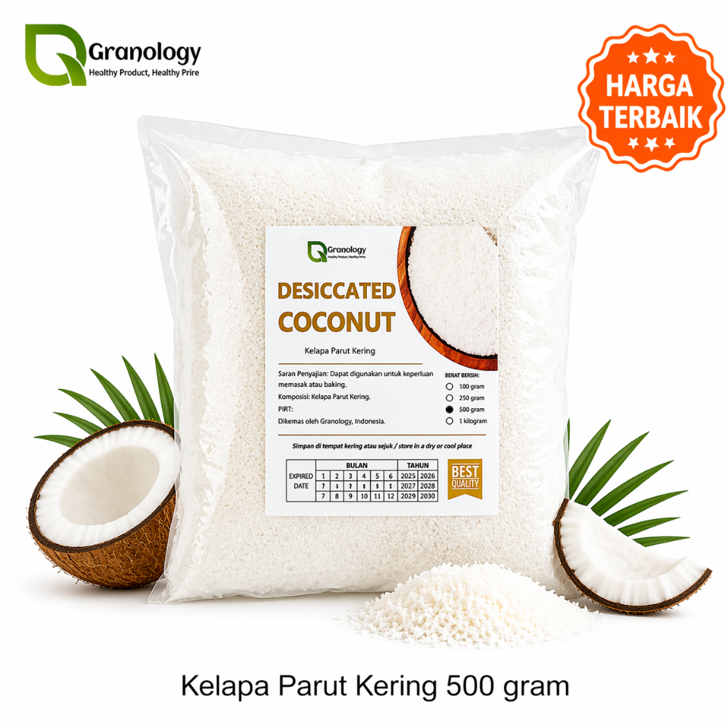 Kelapa Parut Kering / Dessicated Coconut (500 gram) by Granology