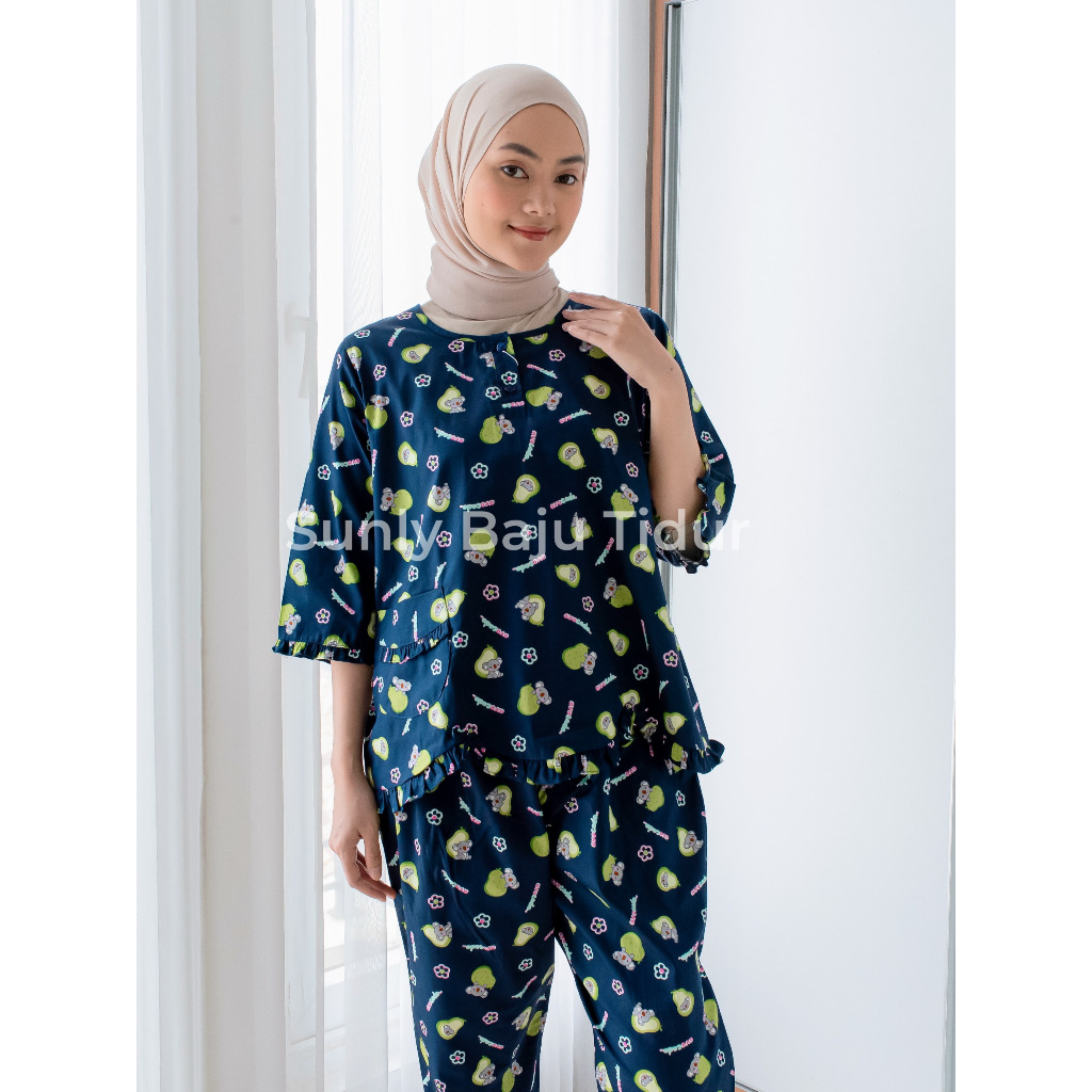 Baju tidur Sunly Size 24 (L24) Lengan 3/4 celana panjang bahan katun adem