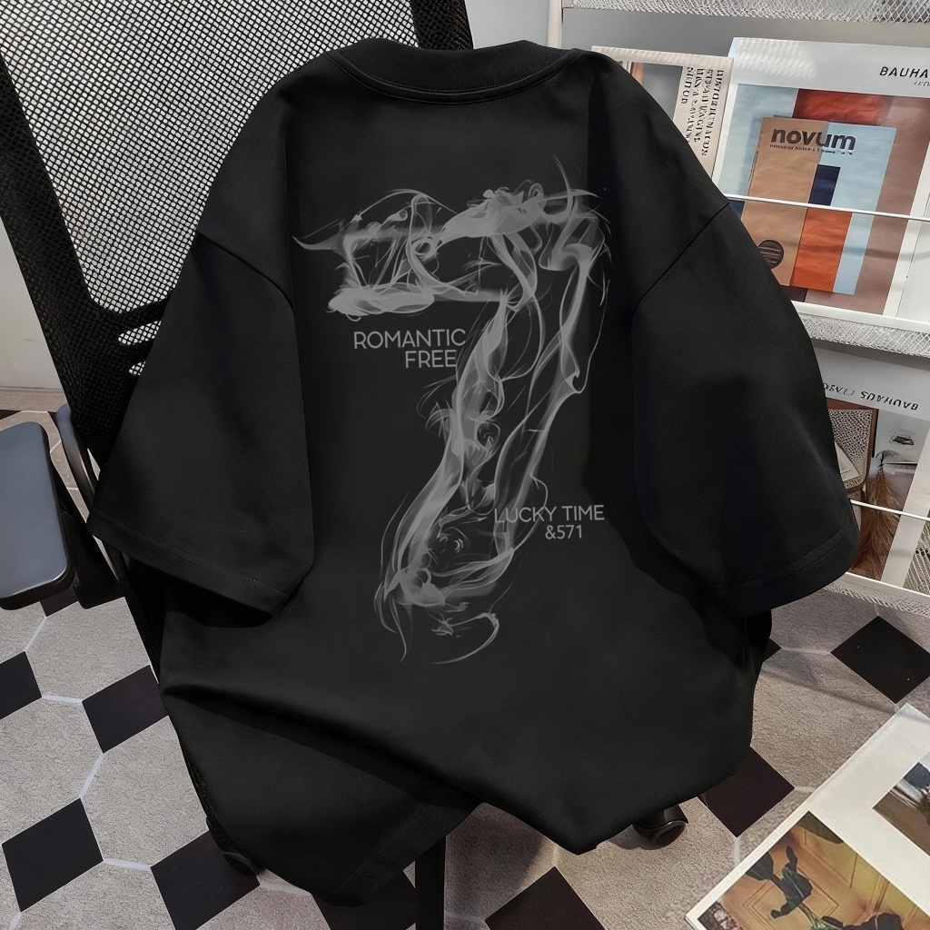 Baju Kaos Pria Oversize Unisex Motif Angka 7 Asap Aesthetic Viral