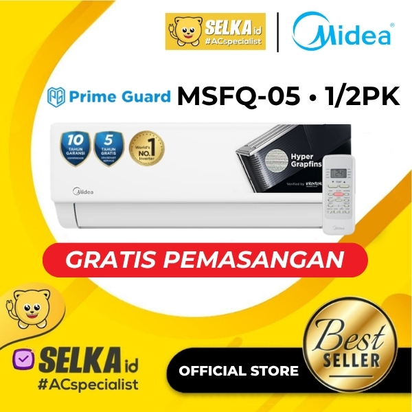 AC MIDEA MSFQ-05CRN8 + PASANG AC SPLIT 1/2 PK STANDARD PRIME GUARD HYPER GRAPFINS