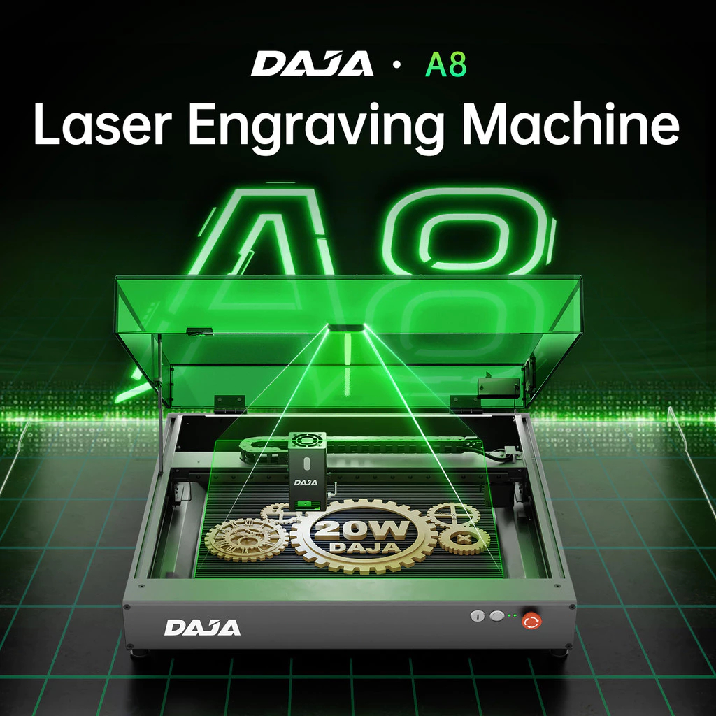 DAJA A8 20w Mesin ukir dan potong laser: Area kerja CNC besar 32×32cm, mesin ukir presisi tinggi, co