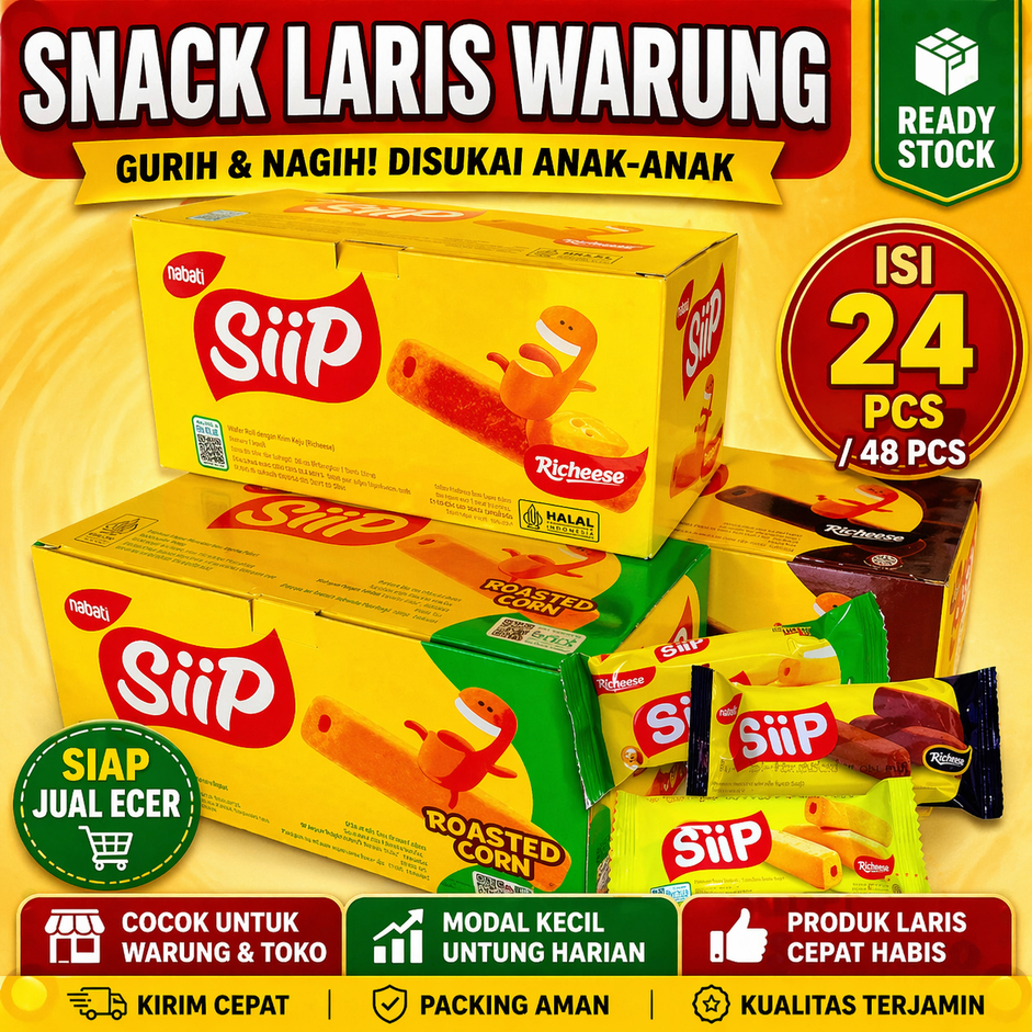 SNACK STIK RICHEESE NABATI SIIP BOX 4g ISI 20 PCS RASA KEJU COKELAT JAGUNG BAKAR GROSIR MAKASSAR