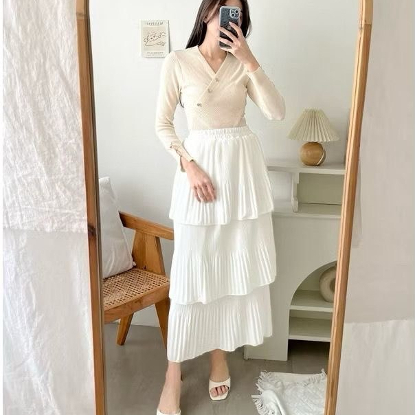 Rok Ruffle Plisket Panjang / rok plisket susun / rok plisket tingkat / layer pleats skirt