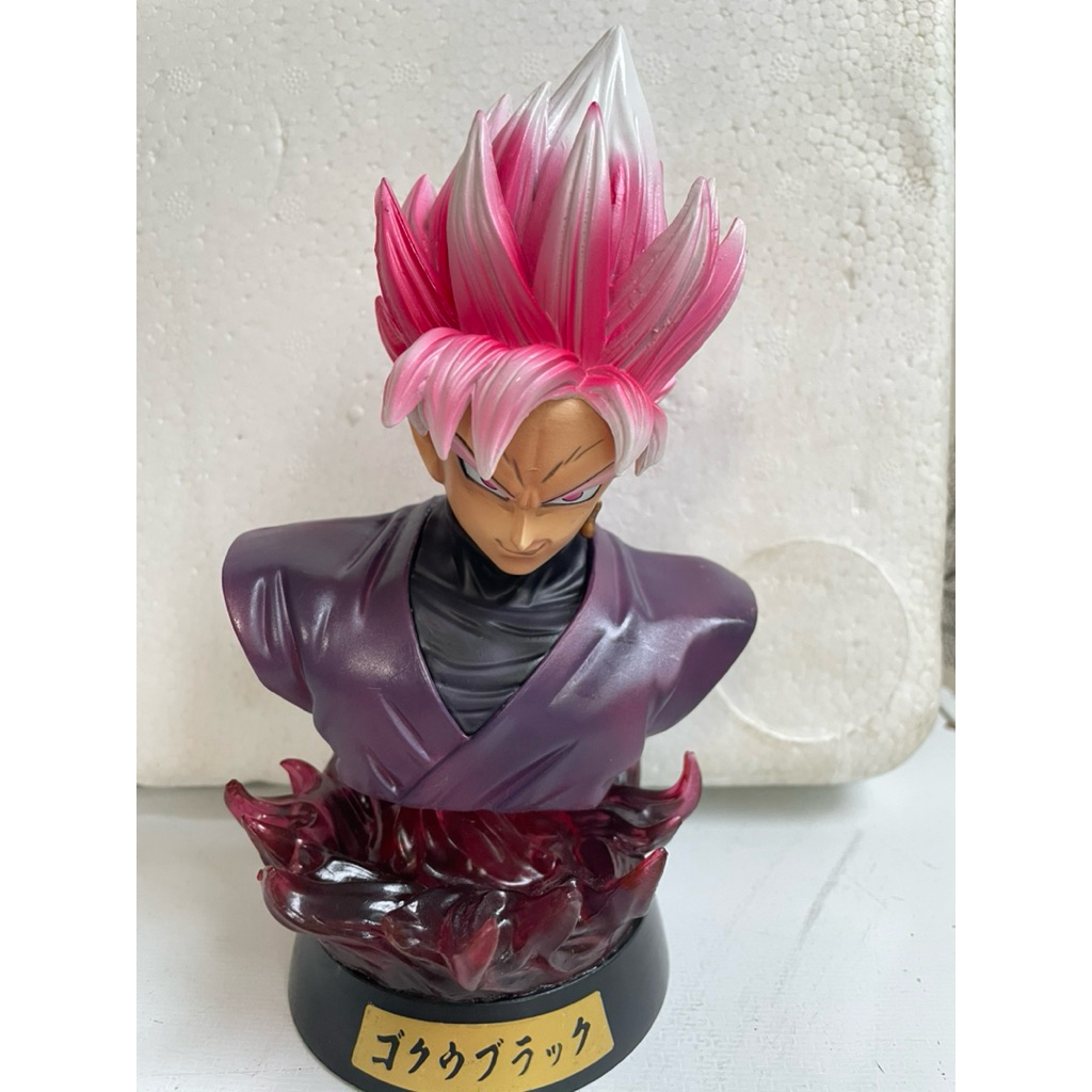 Patung Bust Goku Black Super Saiyan Rose Dragon Ball Super Figure LED Lampu Hias Meja Koleksi Anime