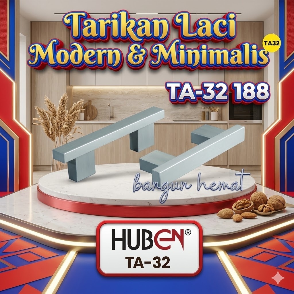 Handle Laci Lemari Aluminium HUBEN TA 32-188 – Tarikan Kabinet Minimalis Modern