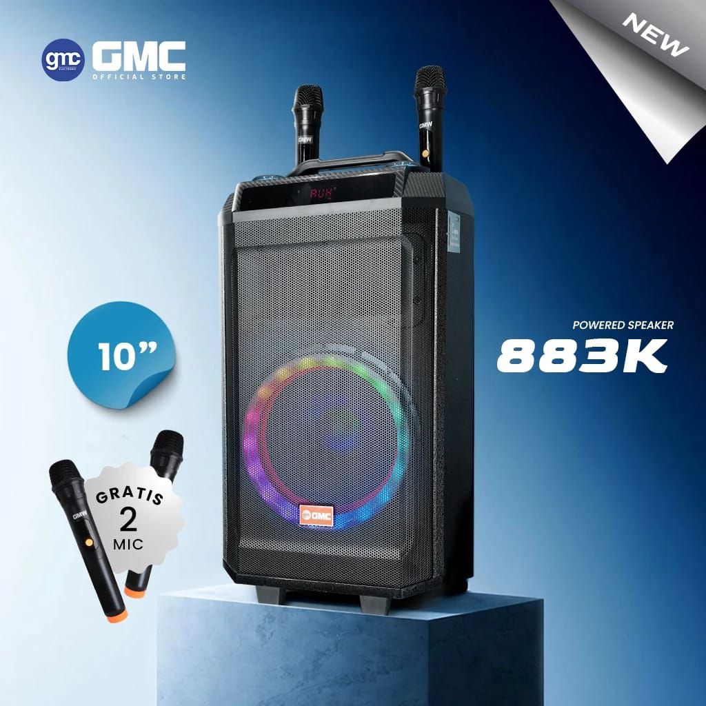 GMC Speaker Bluetooth 10 inch 883 K+ 2 Mic wireless & Guitar Jek in 200 Watt