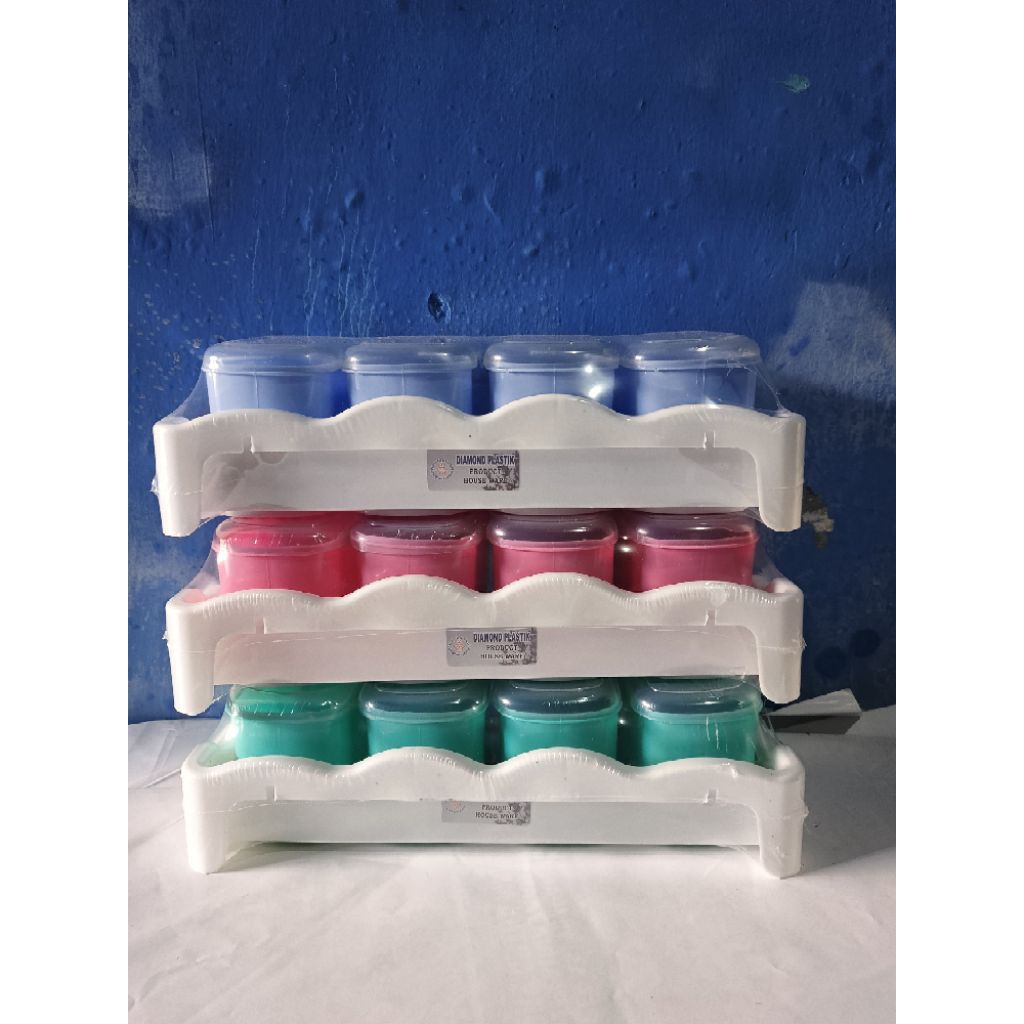 Tempat Bumbu Set 4pcs Rak Susun Minimalis – Wadah Bumbu Plastik Premium + Tutup Rapat | Organizer Da
