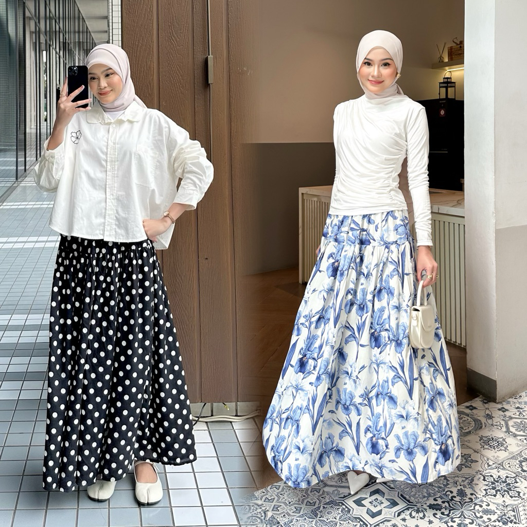BIGIMO - Rok Bunga Flowy Candy Pattern Skirt  - Rok Korean Style - Rok Mayung A line - Rok Flowy Ade