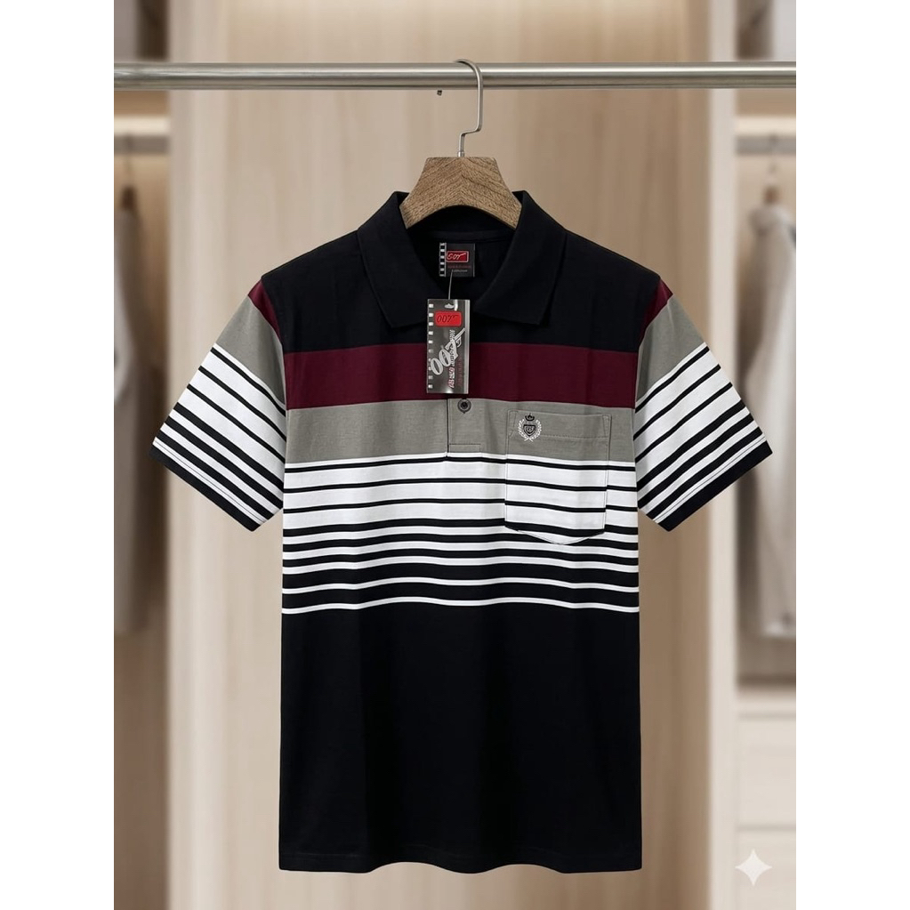 Kaos Kerah Pria Salur Kantong 1 Katun Premium