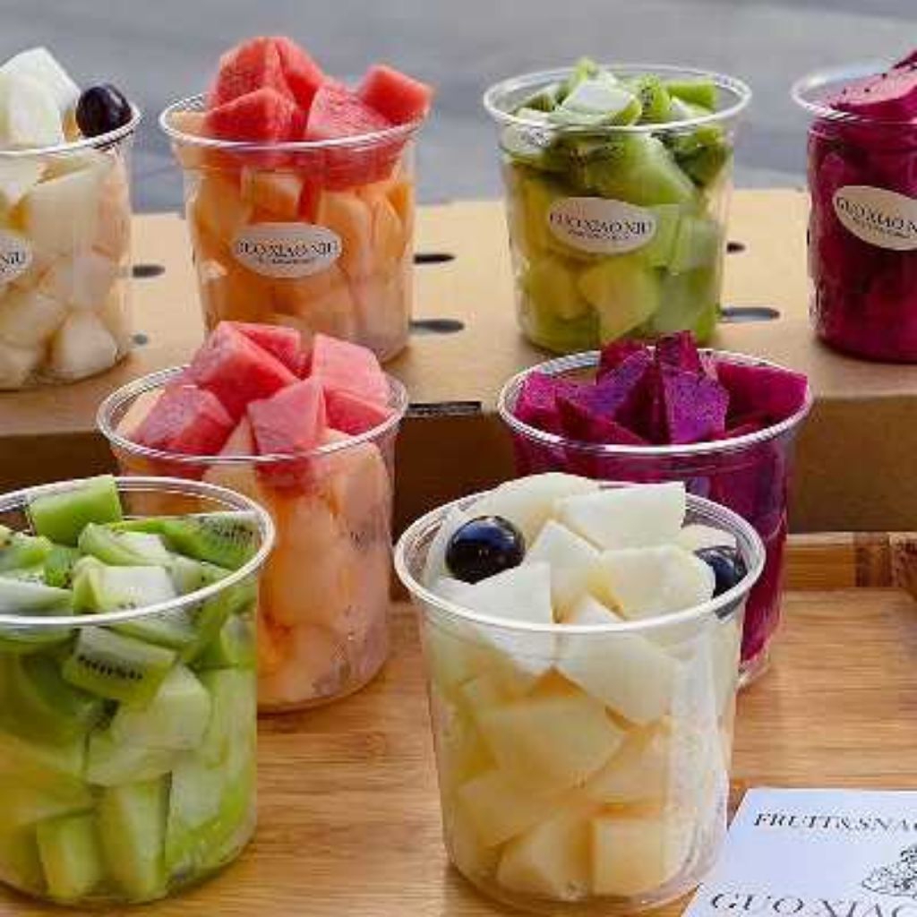 Satuan- Gelas Box Plastik wadah buah potong puding/ Gelas puding salad buah potong/Mangkok plastik b