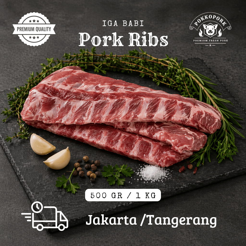 Daging Babi Iga Pork Ribs Lokal / Impor 500 gr / 1 kg Frozen Vacuum Fresh Premium | Pokkopork
