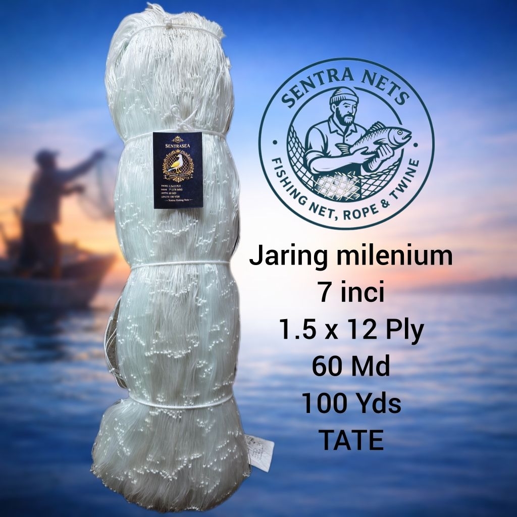 Jaring millenium/Jaring Ply/Jaring serabut 7 inci 12 Ply 60md 100yds (Melintang)
