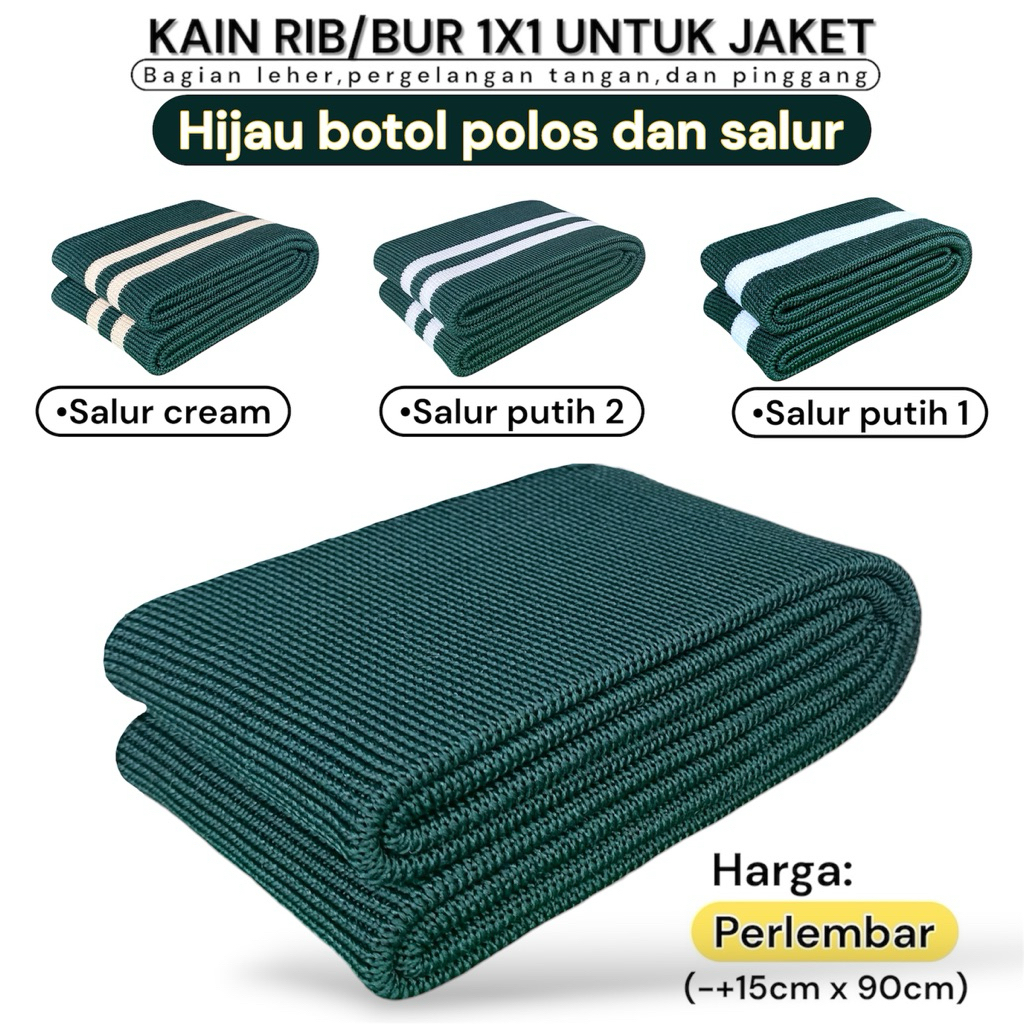 Kain Rib Polyester Polos Strip warna hijau botol || Kain Rib 1x1 2x2 Polyester Premium Perlembar