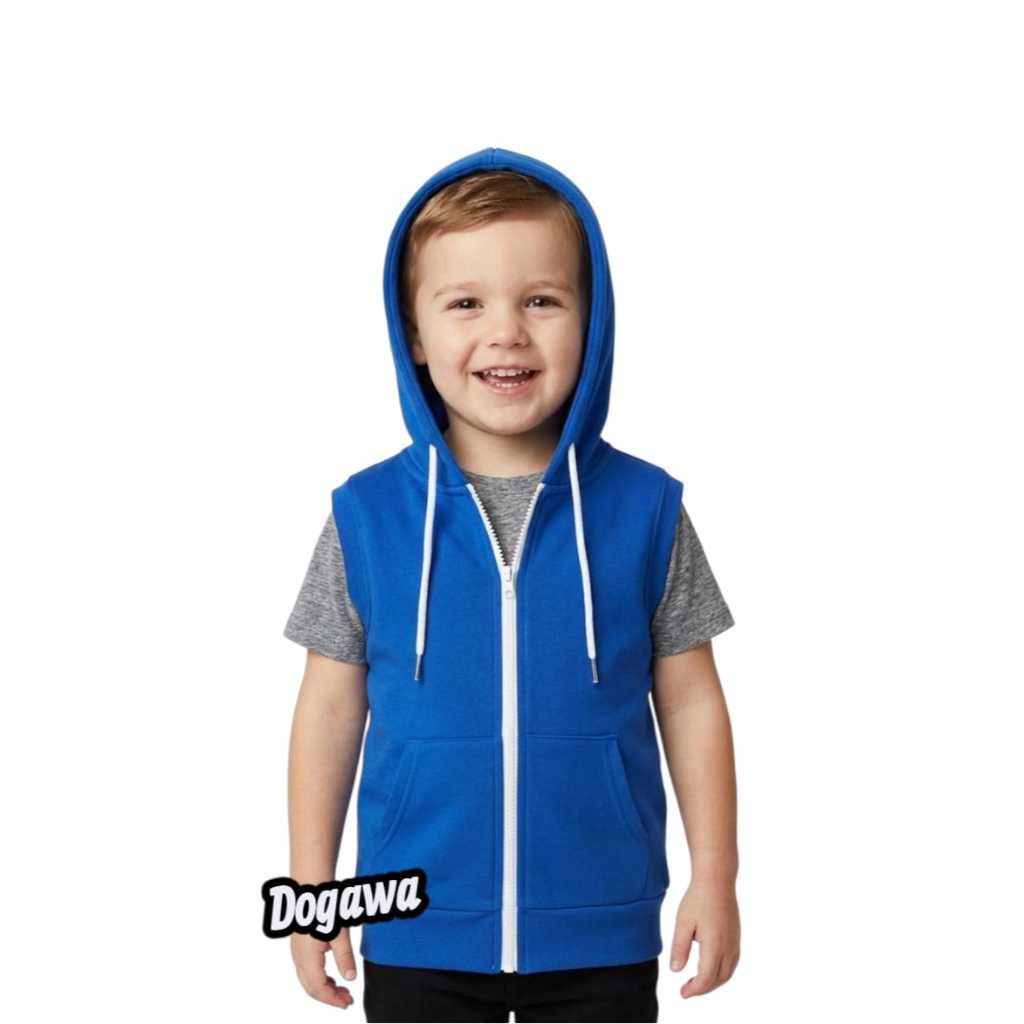 Jaket Rompi Anak Katun Fleece Tebal Lucu Warna Biru - Dogawa