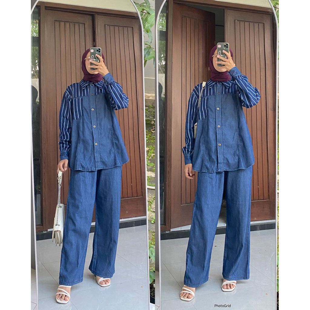 Set Baju Setelan Jeans Premium Quality / One Set jeans wanita jumbo