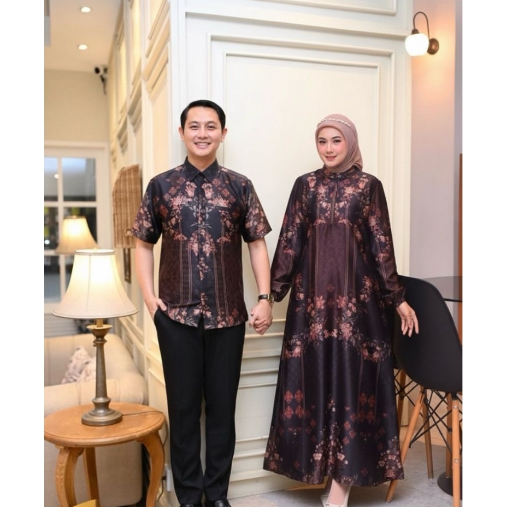Gamis Pasangan Bahan Silk Premium Motif Terbaru