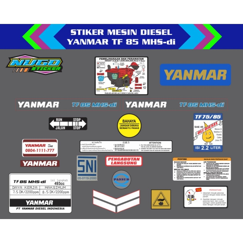 Stiker mesin diesel Yanmar TF 85 MHS-di