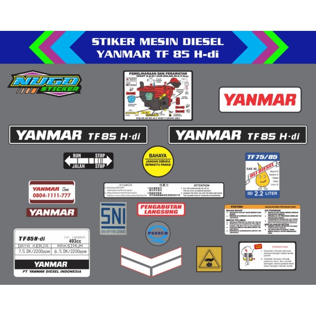 Stiker mesin diesel Yanmar TF 85 H-di
