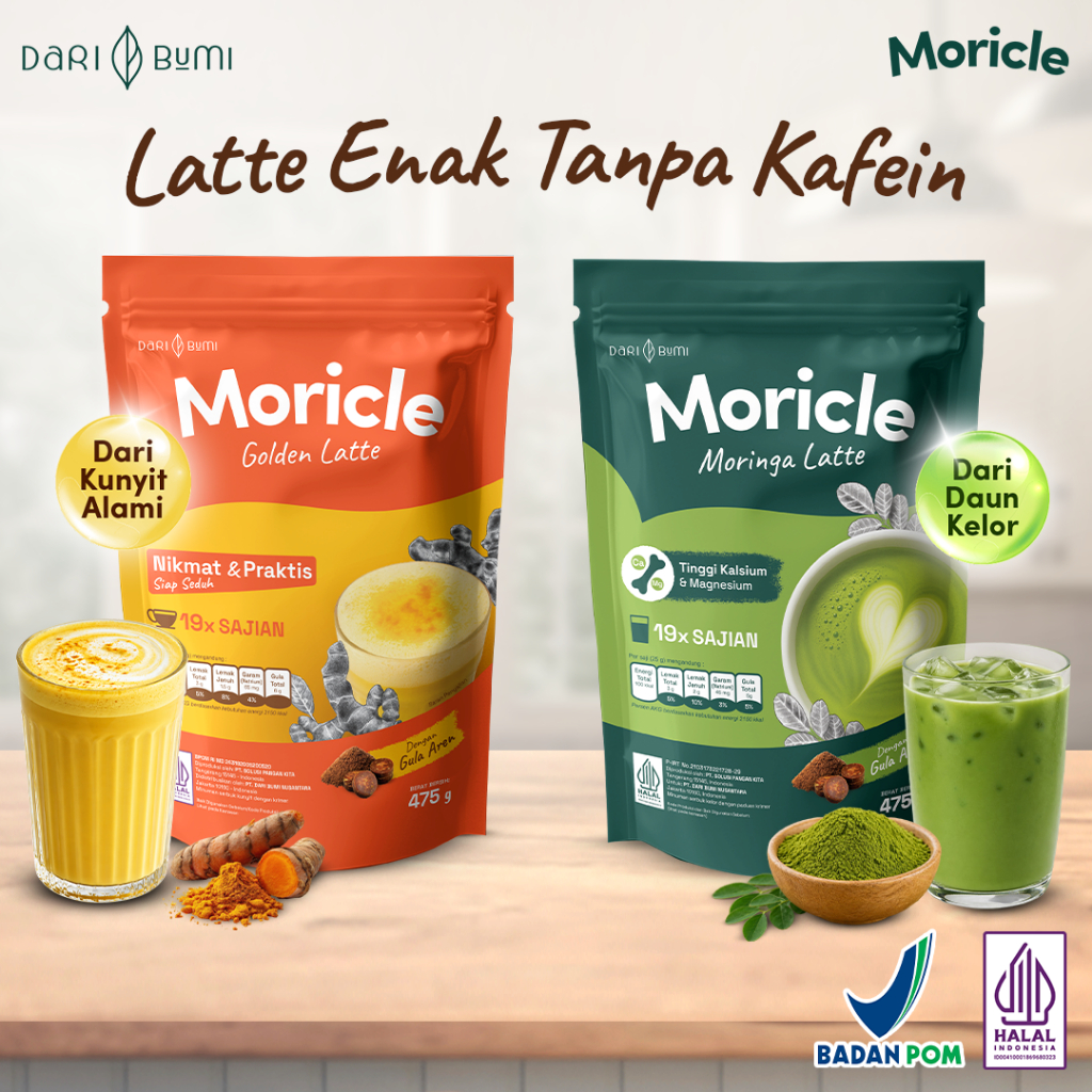 Dari Bumi Moricle Minuman Susu Bubuk Daun Kelor & Kunyit Latte - Tinggi Kalsium & Kaya Kurkumin - Ma