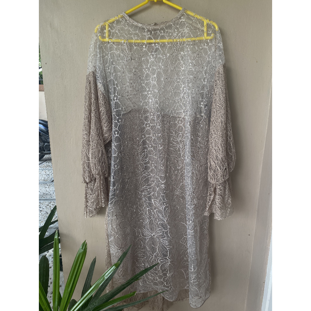 (BARU) MIDI DRESS OUTER BROKAT CHANTILY NUDE