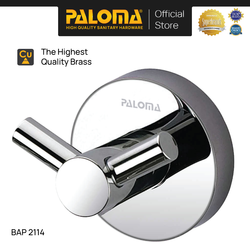 PALOMA BAP 2114 Kapstok Gantungan Baju Handuk Rak Hanger Mandi 2 Kait Wall Dinding Brass Kuningan Ch