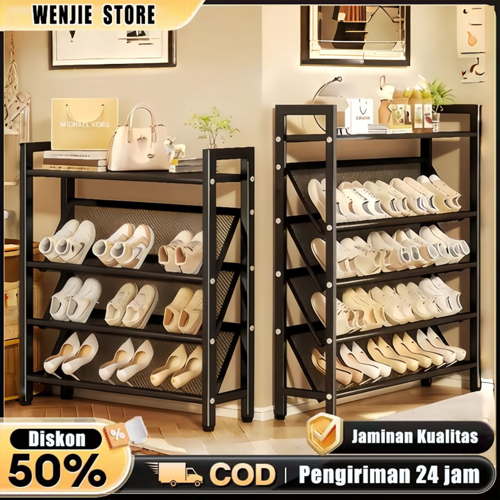Rak Sepatu Sandal 3/4/5 Susun Rak sepatu Sandal Tempat Rak Sepatu besi Kokoh Anti Karat Struktur Kok