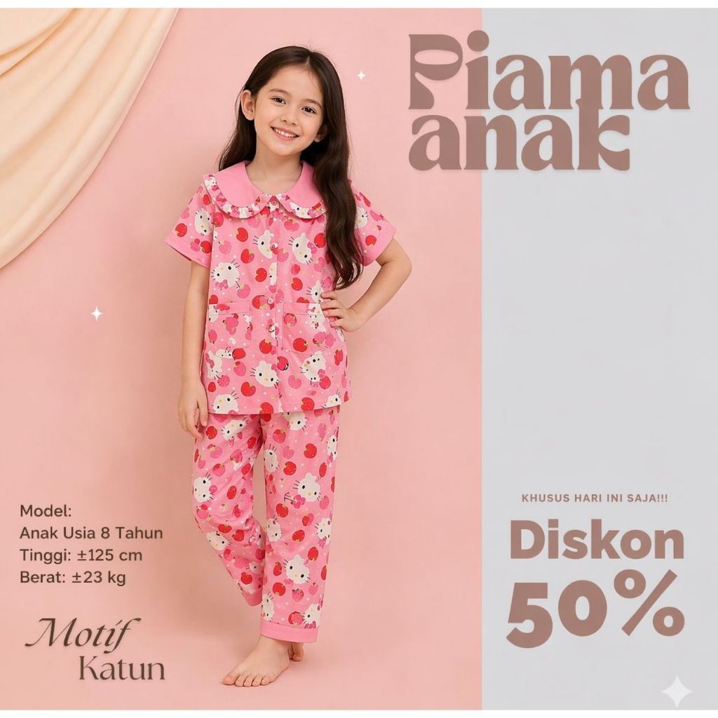 setelan piyama anak perempuan terbaru dan terlaris, piyama anak tidur kekinian bahan adem tidak biki