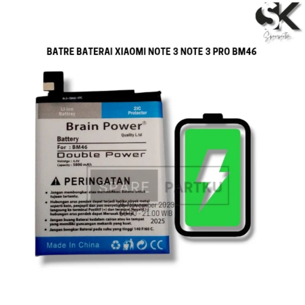 Baterai Batre Battery double power Xiaomi redmi Note 3 Note 3 Pro Bm46 Batre Ori double power