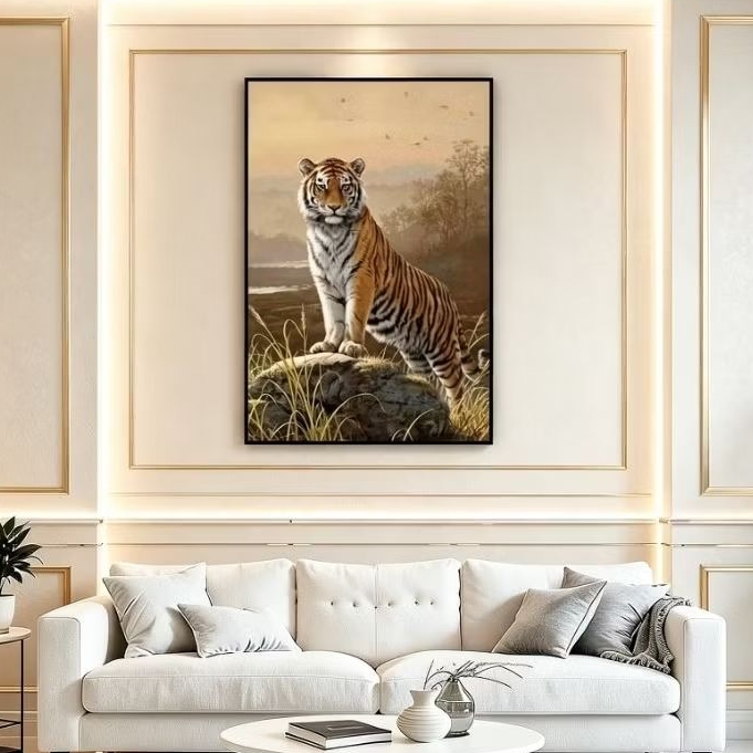 Lukisan harimau Realis Kanvas Abstrak Minimalis Handmade - Hiasan Dinding Dekorasi Ruang Tamu Mewah 