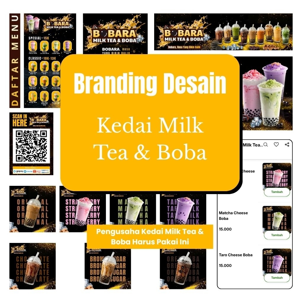 PAKET BRANDING BOBA LENGKAP | Benner | Menu | Kode QR Pembayaran | Desain Menu Online Shop.