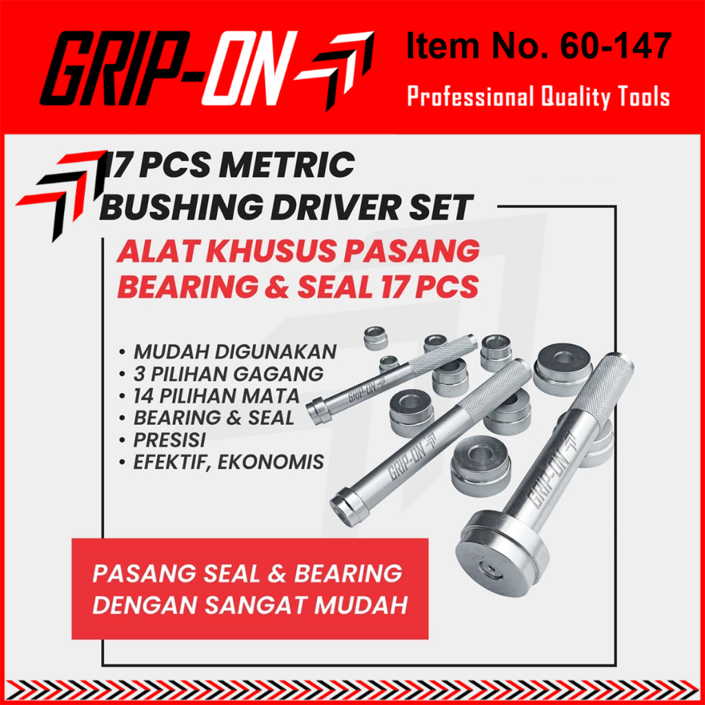 GRIP ON 60-147 Metric Bushing Driver Set 17 Pcs Treker Pasang Seal Bearing Kendaraan