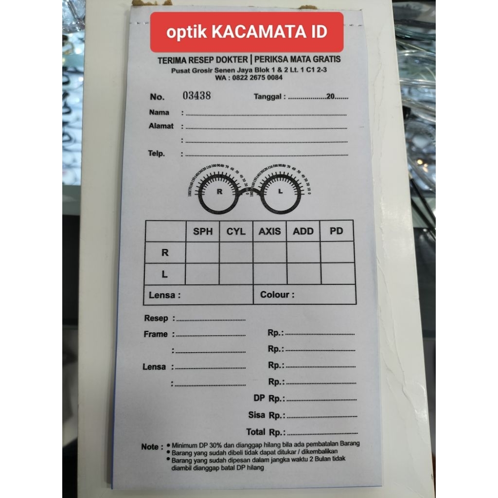 NOTA DAN KWITANSI REMBES KANTOR OPTIK KACAMATA
