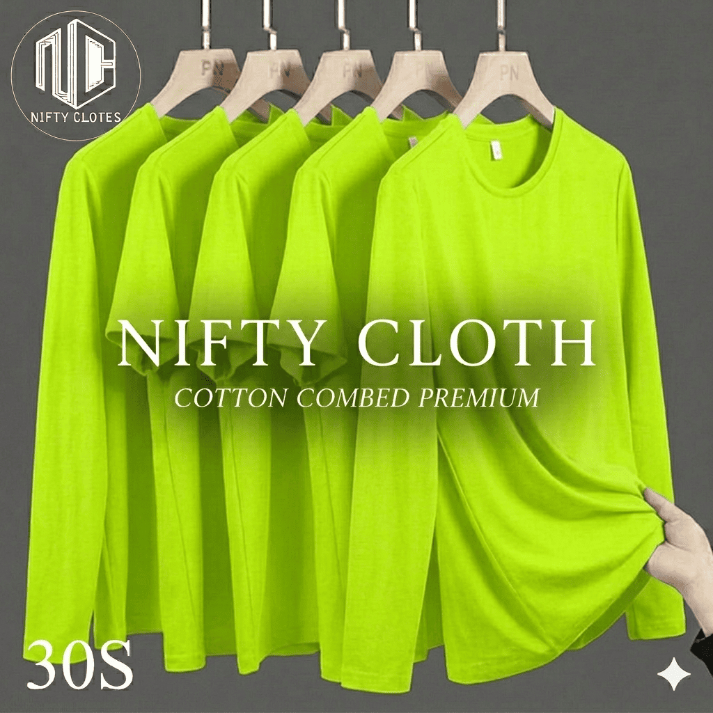 Niftycloth Kaos Polos Dewasa Lengan Panjang Hijau Stabilo