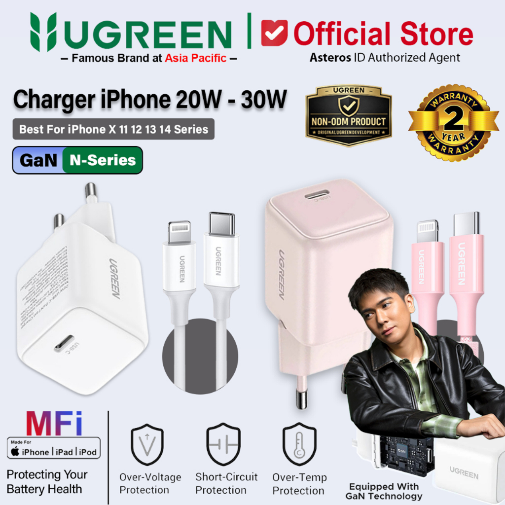 UGREEN Charger GaN N iPhone Lightning MFI PD Type C Fast Charging 20W 30W